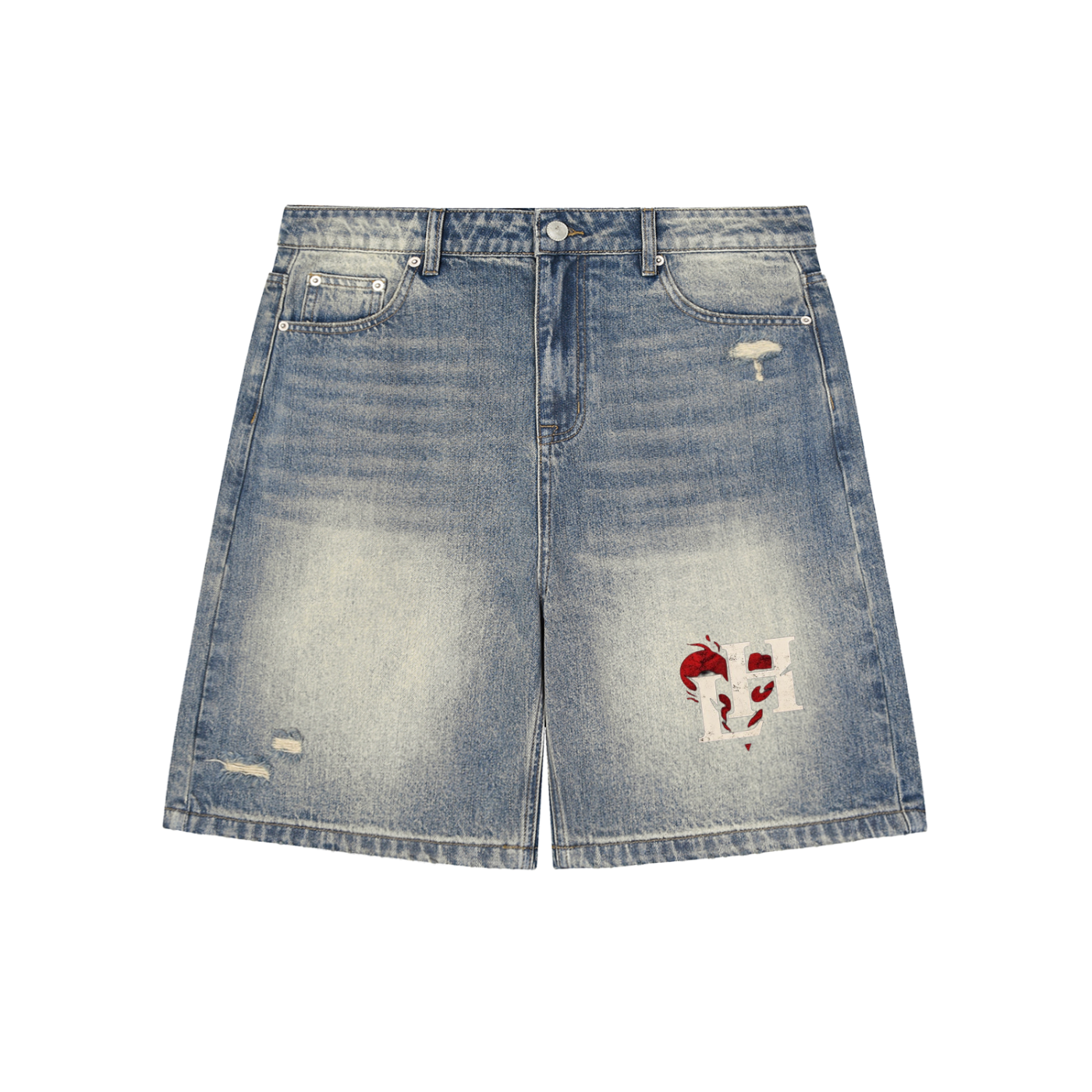Faded Distressed Baggy Denim Shorts